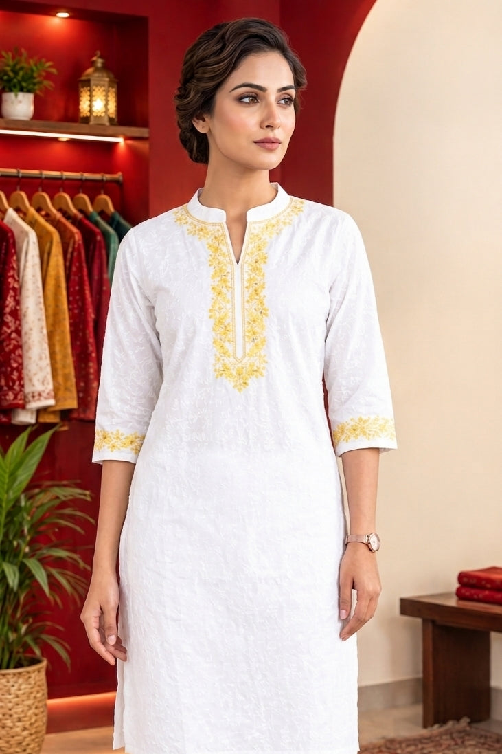 White Embroidery Kurta