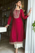 Maroon Silk Yoke Design Kurta