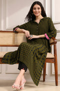Olive Green Printed Straight Kurta